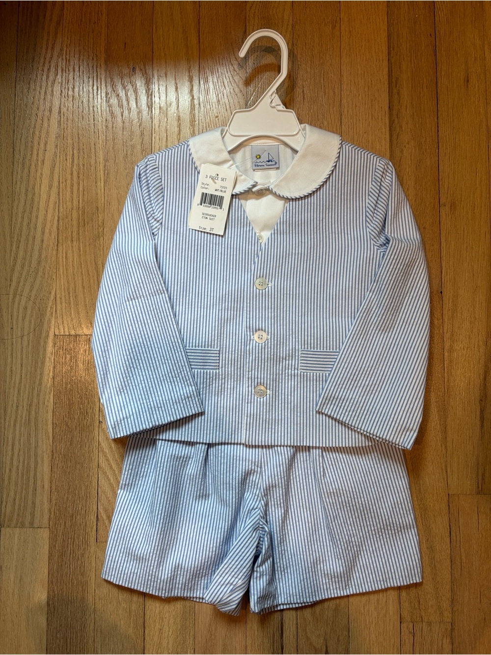 NWT Florence Eiseman Blue and White 3pc Seersucker Set with White Collar